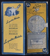 Carte MICHELIN 54 CHERBOURG ROUEN 1952 Guide Bibendum pneu tyre map