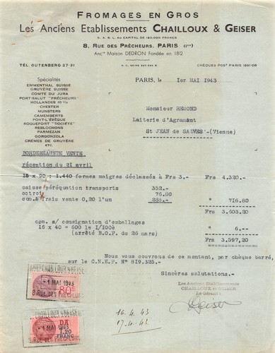 1943 fromages gros les - fromages, en