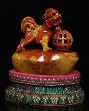 6" marqué Shoushan pierre Foo chien Lion jouer boule sceau signet