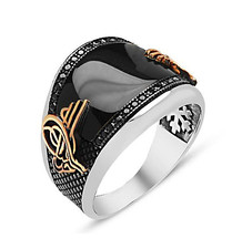 Bague Chevalière pour Homme 9.5g en Argent massif 925 Serti onyx zircon