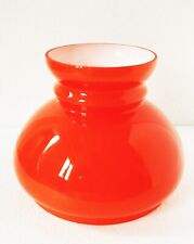 Ancien lustre à suspension, fer forgé & globes opaline orange, années 70