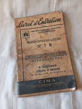 manuel entretien et liste des  pièces moissonneuse à chevaux IH MAC CORMICK n°7R