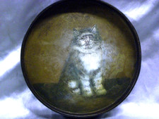 ANCIEN PLATEAU CARTON BOUILLI BOIS LAQUE PEINTURE DE CHAT