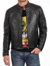 Veste en cuir pour homme Real Biker Cafe Racer veste en cuir d'agneau noir - A34