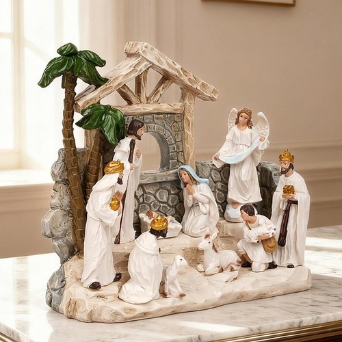 Crèche noël résine - de,
