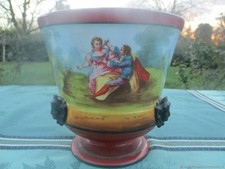 Ancien cache pot jardinière peint main Scene galante Vieux Paris XIXe siècle
