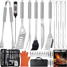 28Pcs Ustensiles Barbecue, Kit Barbecue en Acier Inoxydable Professionnel - Cade