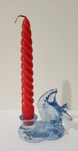 Bougeoir ancien verre bleu - bougeoir,