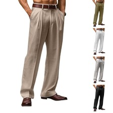 Pantalon de costume droit décontracté homme couleur unie taille haute coupe am