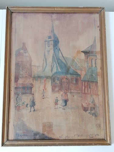 Aquarelle honfleur place - aquarelle,