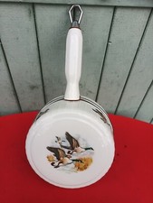 Ancienne Casserole en Porcelaine de Paris décor Chasse Envol de Canards Colvert