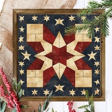Vintage Star Quilt Flag Wooden