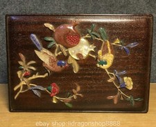 8 "Chine ancienne fleur jaune Poirier bois peinture Grenade fleur oiseau boîte