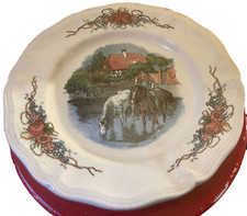 petite assiette Sarreguemines modèle Obernay, scène de  chevaux de H. LOUX - N°7