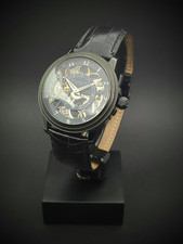 Montre Stührling mécanique, bracelet cuir, Squelette avant et arrière