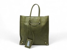 SAC A MAIN BALENCIAGA CABAS PAPIER 259572 CUIR KAKI LEATHER HAND BAG TOTE 1800€