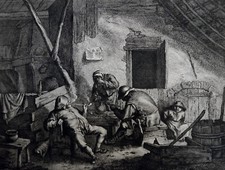 Dutch Golden Age Engravings: Ostade, Interior with Smokers and a Child, 1636