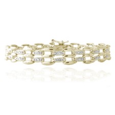 18K Plaqué Or Diamant Accent Barre Bracelet Lien, 18.4cm