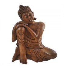 Statue de Bouddha Penseur 30cm - Bois massif sculp