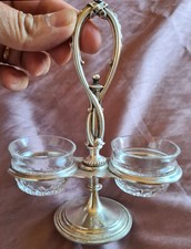 CHRISTOFLE salière XIXème métal argenté & verrines cristal taillé Ruban & Perles