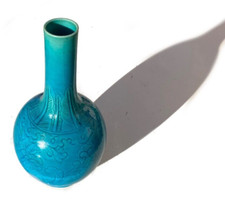 ANTIQUE 19th CENTURY CHINESE QING DYNASTY BLUE GLAZED KANGXI STYLE VASE