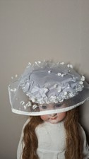 chapeau pour poupée ancienne, Gris et blanc Fait Main