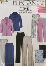 6950 PATRON SIMPLICTY "ELEGANCE" 5 CREATIONS TOP PANTALON VESTE JUPE   34 AU 44