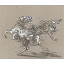 WEISBUCH Claude - Dessin original "Don Quichotte, La chute" 33x39cm