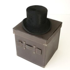 Très Ancien chapeau feutre homme Haut de forme CLOT LYON avec boite a chapeau