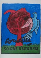 Guillaume CORNEILLE : La femme et l'oiseau, Lithographie originale signée
