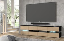 VIPER meuble TV de salon cm187x39x45 noir chêne mat fait main + LED 