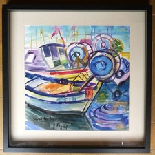 Tableau aquarelle de Gérard Fagard (1938-2021): port de Sausset les Pins