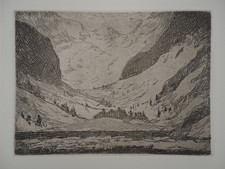 Maxime MAUFRA : Alpes, le Lac du Lauvitel, Gravure originale