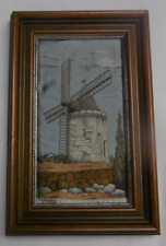 TABLEAU EN SOIE TISSEE MOULIN A VENT LES BAUX ALAIN VIVIER-MERLE EN TB ETAT