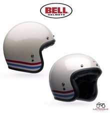 Casque Jet Moto Bell Custom 500 Dlx Vintage Deluxe Blanc - Stripes Pearl White