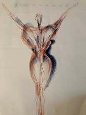 Tres belle gravure Femme Bras Croix  expressionisme Bernard Jobin La Gymnaste