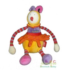 Doudou Lutin Clown rouge orange grelot Dragobert Moulin Roty 25 cm