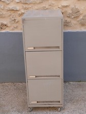 Meuble industriel, vintage, 3 tiroirs à dossiers suspendus, en fer,sur roulettes
