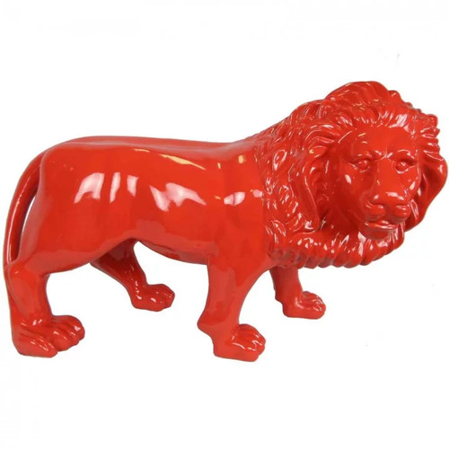 Statue lion résine rouge - en,