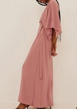 robe longue vieux rose effet portefeuille lien manche volant col V NA-KD 36 = 38