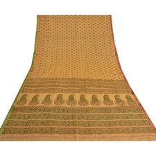 Tissu sari indien crème vintage sanscrit pur coton imprimé bloc main
