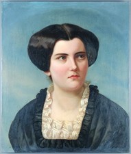 Ancien Tableau "Femme au Col Blanc" Peinture Huile Portrait Woman Oil Painting