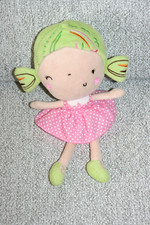 LA NINA DOUDOU POUPEE ROBE ROSE A POIS CHEVEUX VERTS ETAT NEUF JAMAIS SERVI