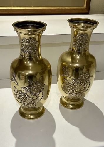 Paire vases laiton doré - paire,
