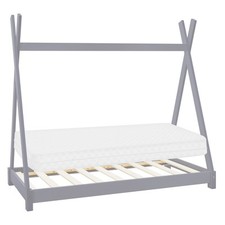 Lit d'enfant Tipi + matelas lit style scandinave en bois de pin gris 80x160 cm