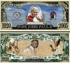 Le PAPE JEAN PAUL II BILLET DOLLAR US ! Collection RELIGION Catholique Jesus 2 