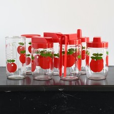 Lot Henkel Sucrier Pot doseur verseur vintage verre pommes rouge 1970