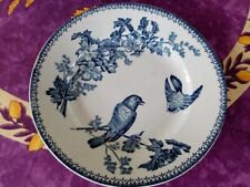 Assiette Plate ancienne Faience Longwy Modèle Mésange Décor Oiseaux Bleus 22,5cm