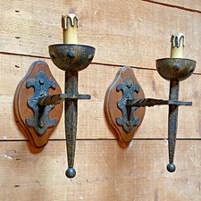 Ancien Paire Appliques Fer