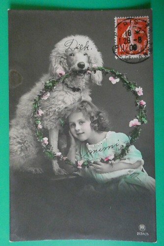 Cpa petite fille caniche - fille,